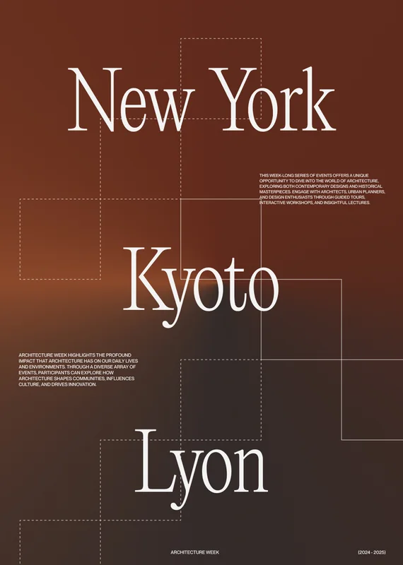 New York, Kyoto and Lyon typography poster