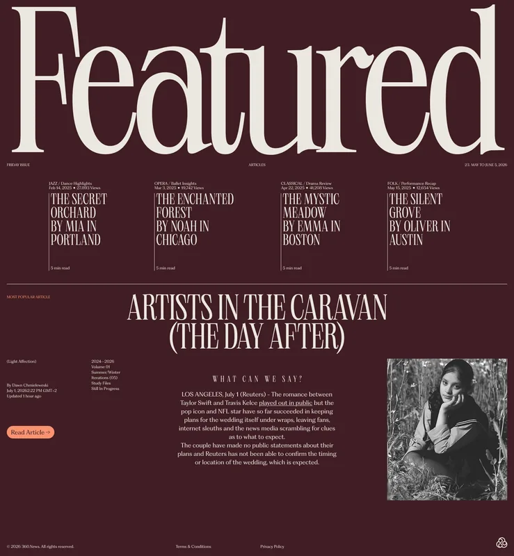 Featured editorial website in burgundy